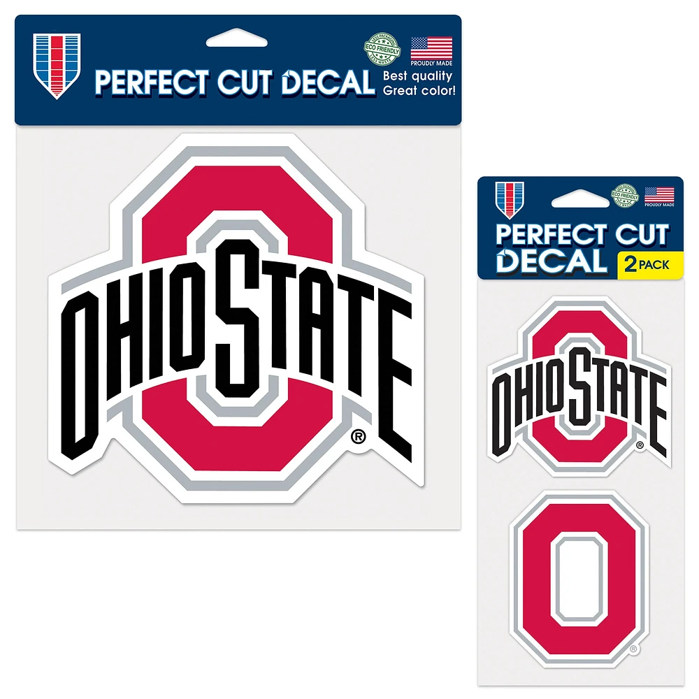 Lot de trois feuilles de décalcomanies à découpe parfaite WinCraft Ohio State Buckeyes