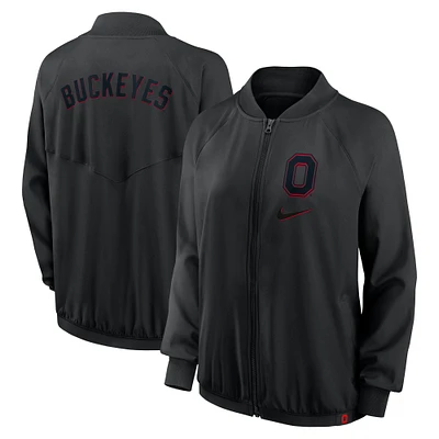 Women's Nike  Black Ohio State Buckeyes Raglan Full-Zip Bomber Jacket