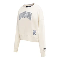 Women's Pro Standard Cream Ohio State Buckeyes French Terry Boxy Cropped Pullover Crewneck