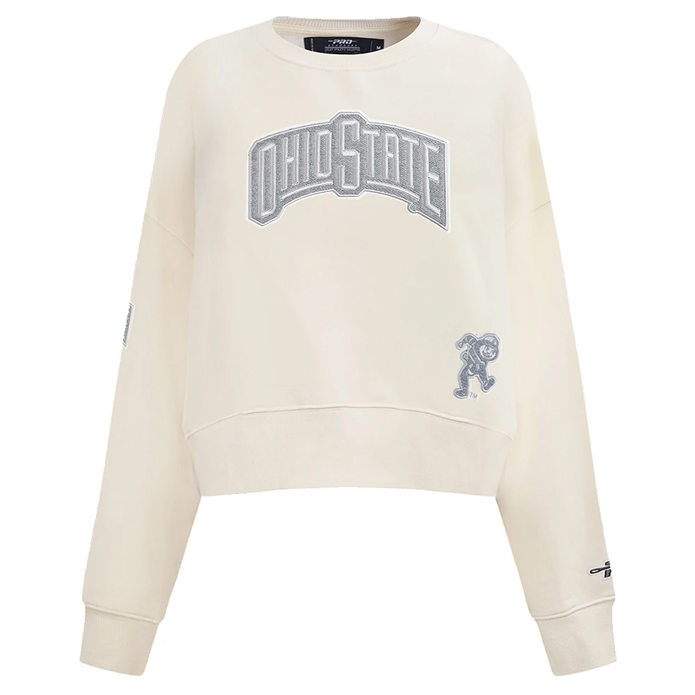 Women's Pro Standard Cream Ohio State Buckeyes French Terry Boxy Cropped Pullover Crewneck