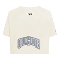 Women's Pro Standard Cream Ohio State Buckeyes Reverse French Terry Boxy Cropped T-Shirt