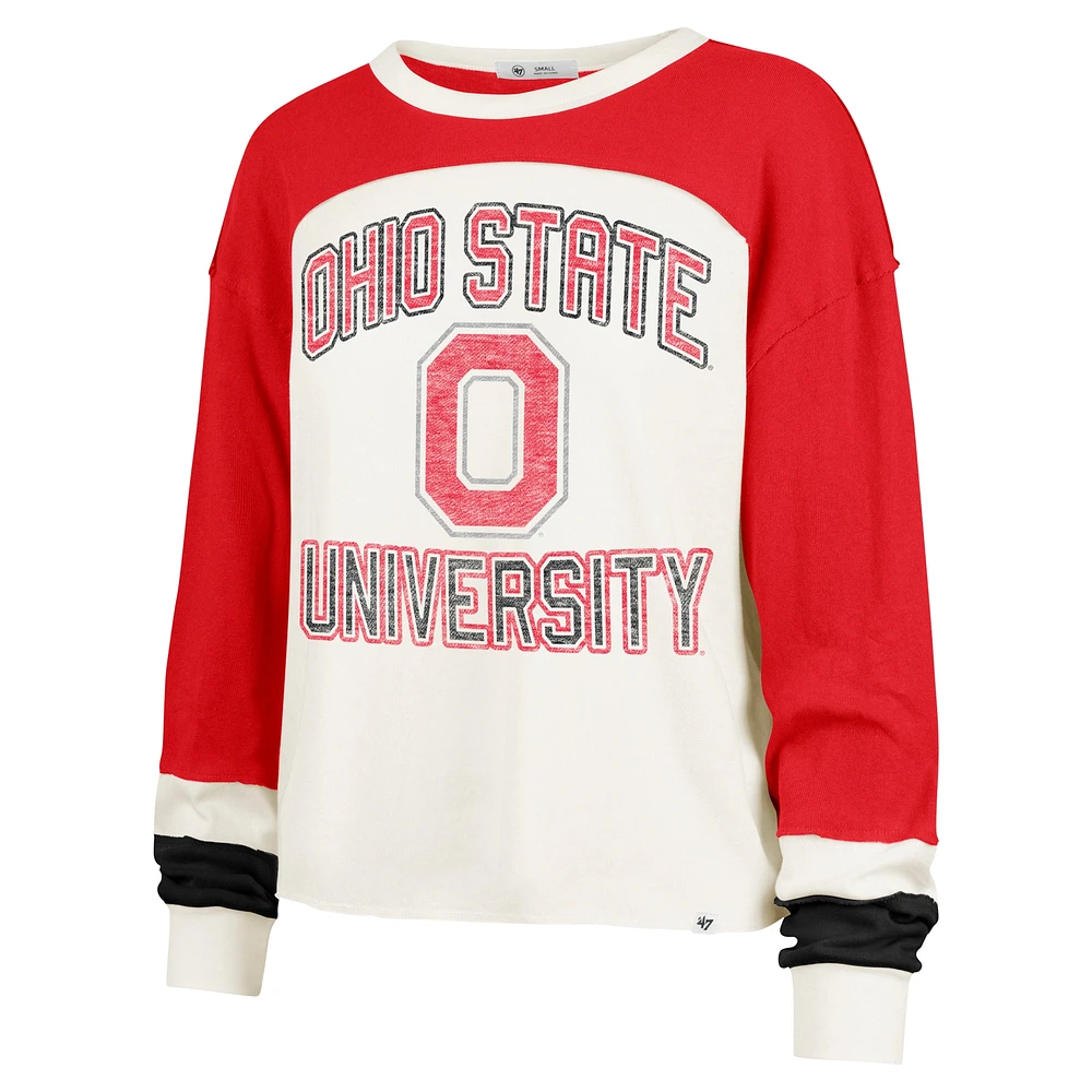 Women's '47  Cream Ohio State Buckeyes Double Header Curve Raglan Long Sleeve T-Shirt