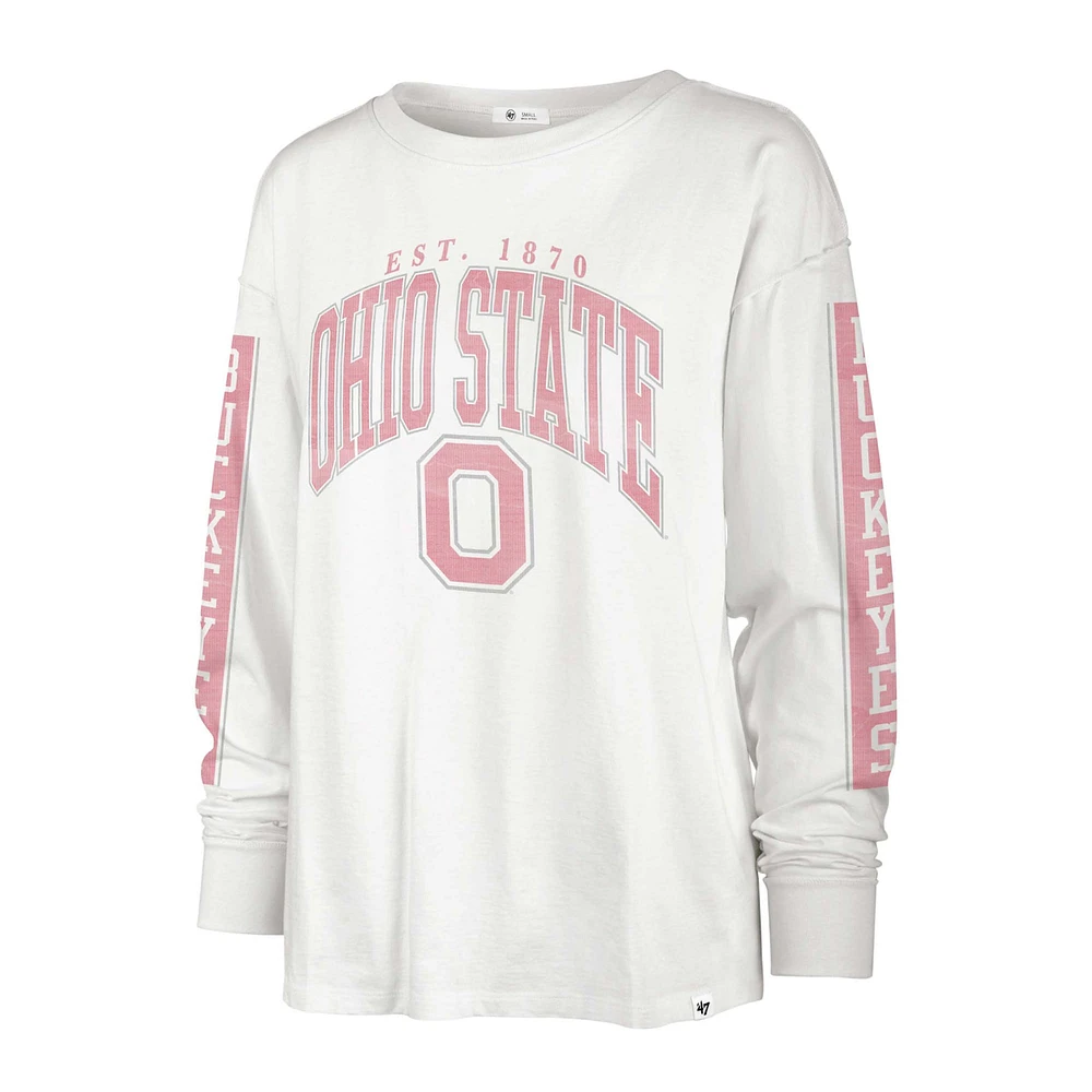 Women's '47 Cream Ohio State Buckeyes Statement SOA 3-Hit Long Sleeve T-Shirt