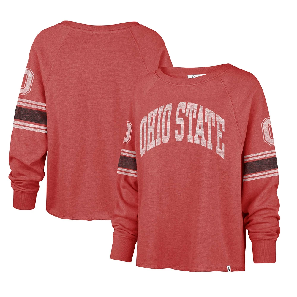 Women's '47 Scarlet Ohio State Buckeyes Allie Modest Raglan Long Sleeve Cropped T-Shirt