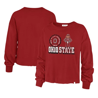 T-shirt à manches longues et taille haute '47 Scarlet Ohio State Buckeyes Bottom Line Parkway pour femmes