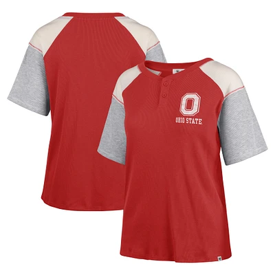 T-shirt '47 Scarlet Ohio State Buckeyes pour femmes soulignant Harvey Colorblock Raglan Henley