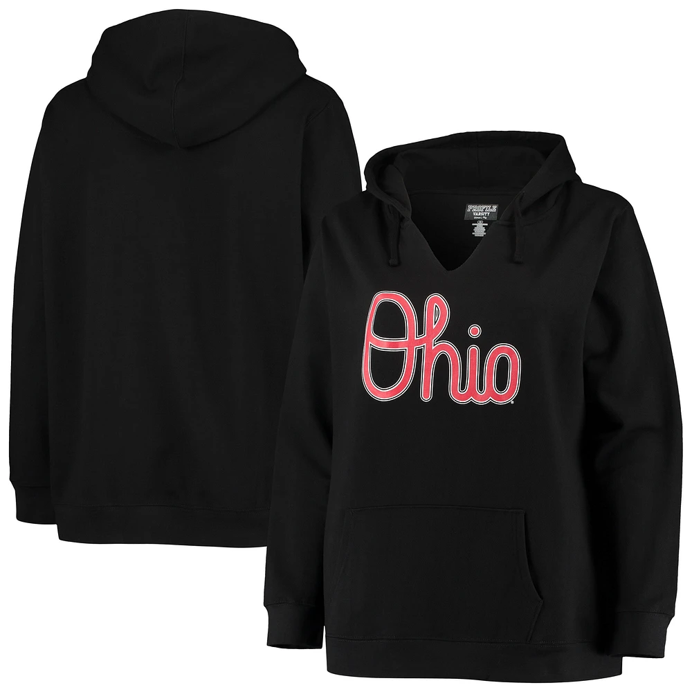 Chandail à capuchon noir Ohio State Buckeyes pour femmes encolure crantée et taille plus