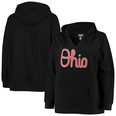 Chandail à capuchon noir Ohio State Buckeyes pour femmes encolure crantée et taille plus