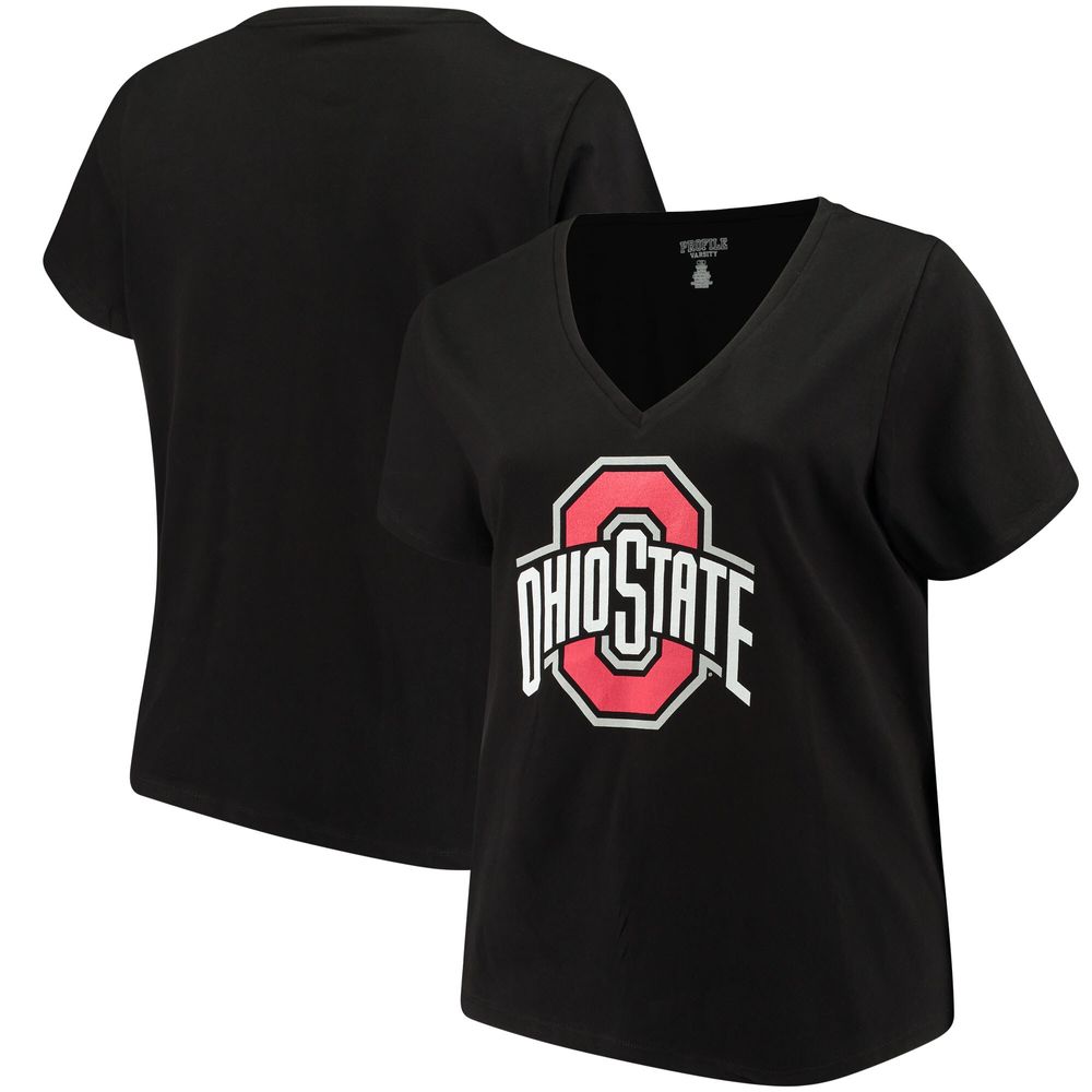 Women's Black Ohio State Buckeyes Plus Primary Logo V-Neck T-Shirt