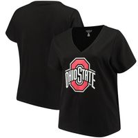 Women's Black Ohio State Buckeyes Plus Primary Logo V-Neck T-Shirt