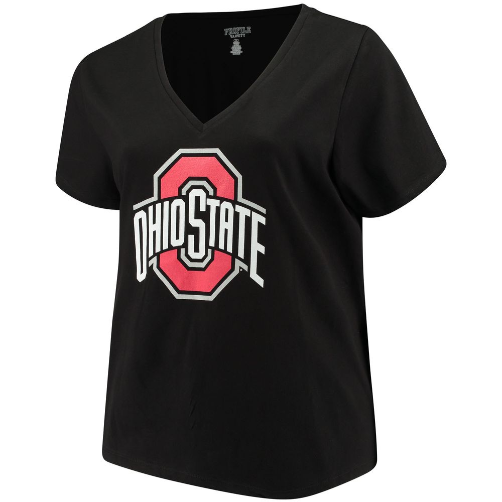 Women's Black Ohio State Buckeyes Plus Primary Logo V-Neck T-Shirt