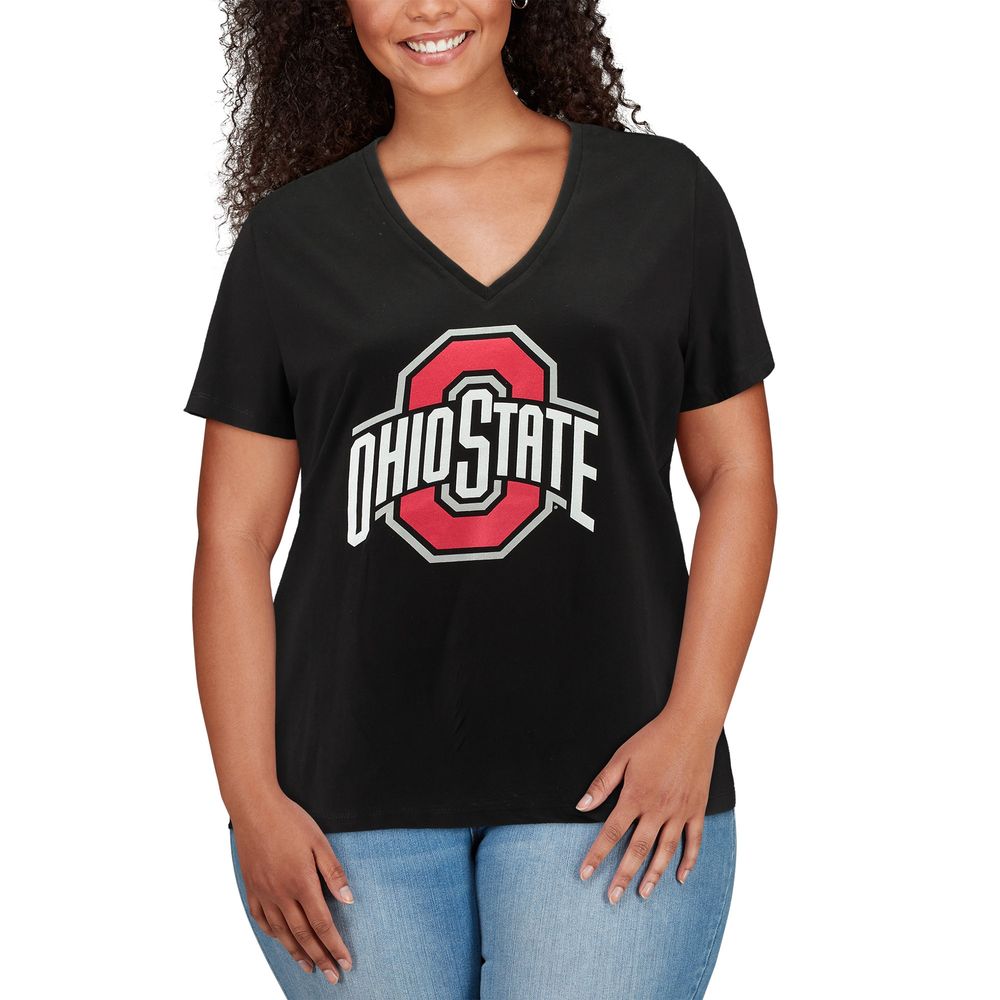 Women's Black Ohio State Buckeyes Plus Primary Logo V-Neck T-Shirt