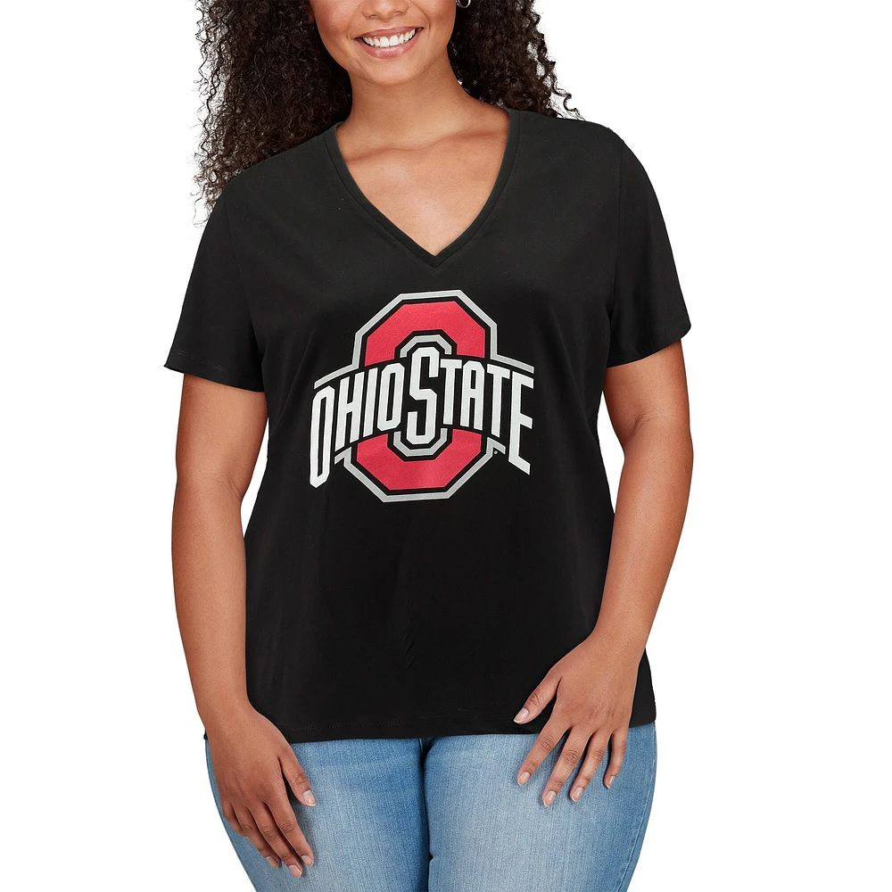 Women's Black Ohio State Buckeyes Plus Primary Logo V-Neck T-Shirt