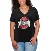Women's Black Ohio State Buckeyes Plus Primary Logo V-Neck T-Shirt