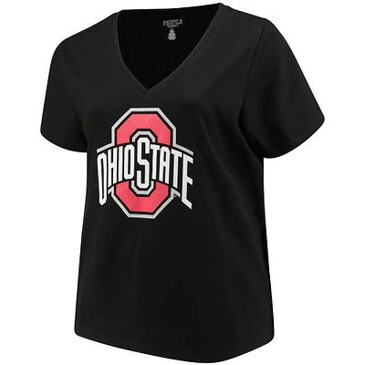 Women's Black Ohio State Buckeyes Plus Primary Logo V-Neck T-Shirt