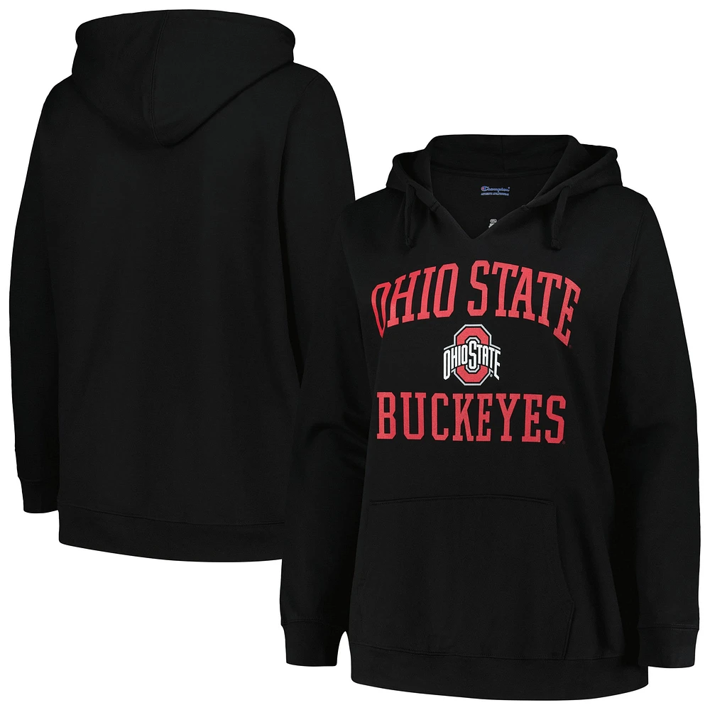 Women's Champion Black Ohio State Buckeyes Plus Heart & Soul Notch Neck Pullover