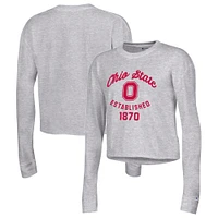 Women's Champion Heather Gray Ohio State Buckeyes Boyfriend Cropped Long Sleeve T-Shirt