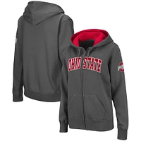 Women's Charcoal Ohio State Buckeyes Arched Name Full-Zip Hoodie