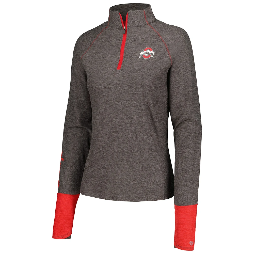 Haut à manches raglan et quart de zip Colosseum noir Ohio State Buckeyes Morningside pour femmes