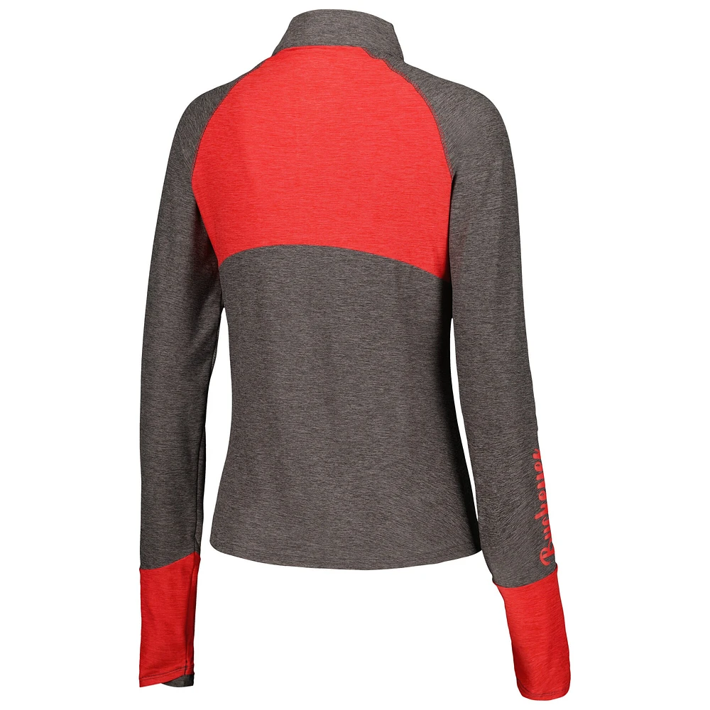 Women's Colosseum  Black Ohio State Buckeyes Morningside Sleeve Hit Raglan Quarter-Zip Top