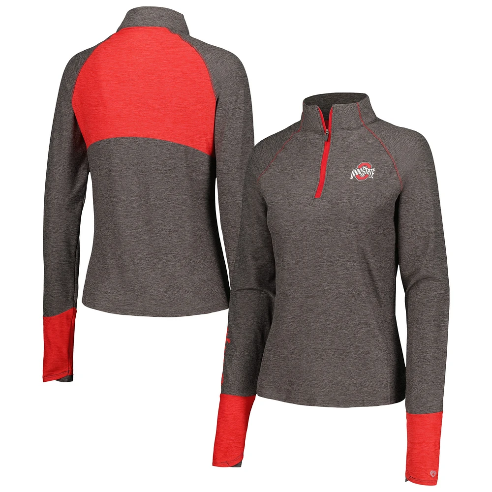 Women's Colosseum  Black Ohio State Buckeyes Morningside Sleeve Hit Raglan Quarter-Zip Top