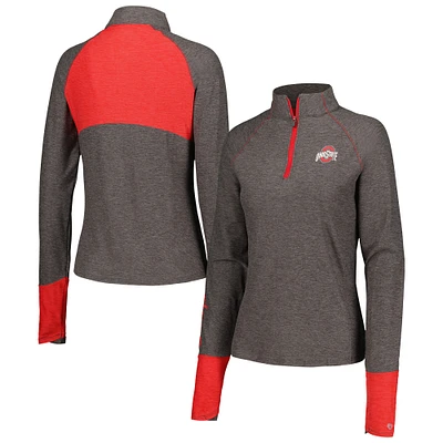 Women's Colosseum  Black Ohio State Buckeyes Morningside Sleeve Hit Raglan Quarter-Zip Top