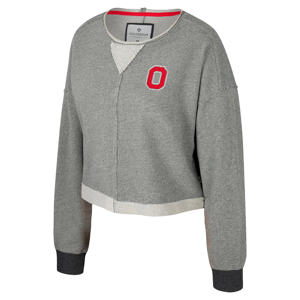 Women's Colosseum Charcoal Ohio State Buckeyes Magnum Scoop Neck Cropped Pullover Sweatshirt