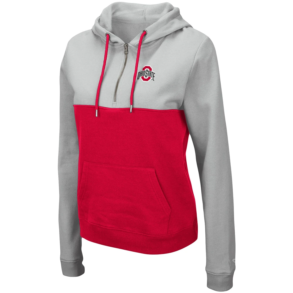 Chandail à capuchon léger demi-glissière Aidan Colosseum Grey/Scarlet Ohio State Buckeyes pour femme