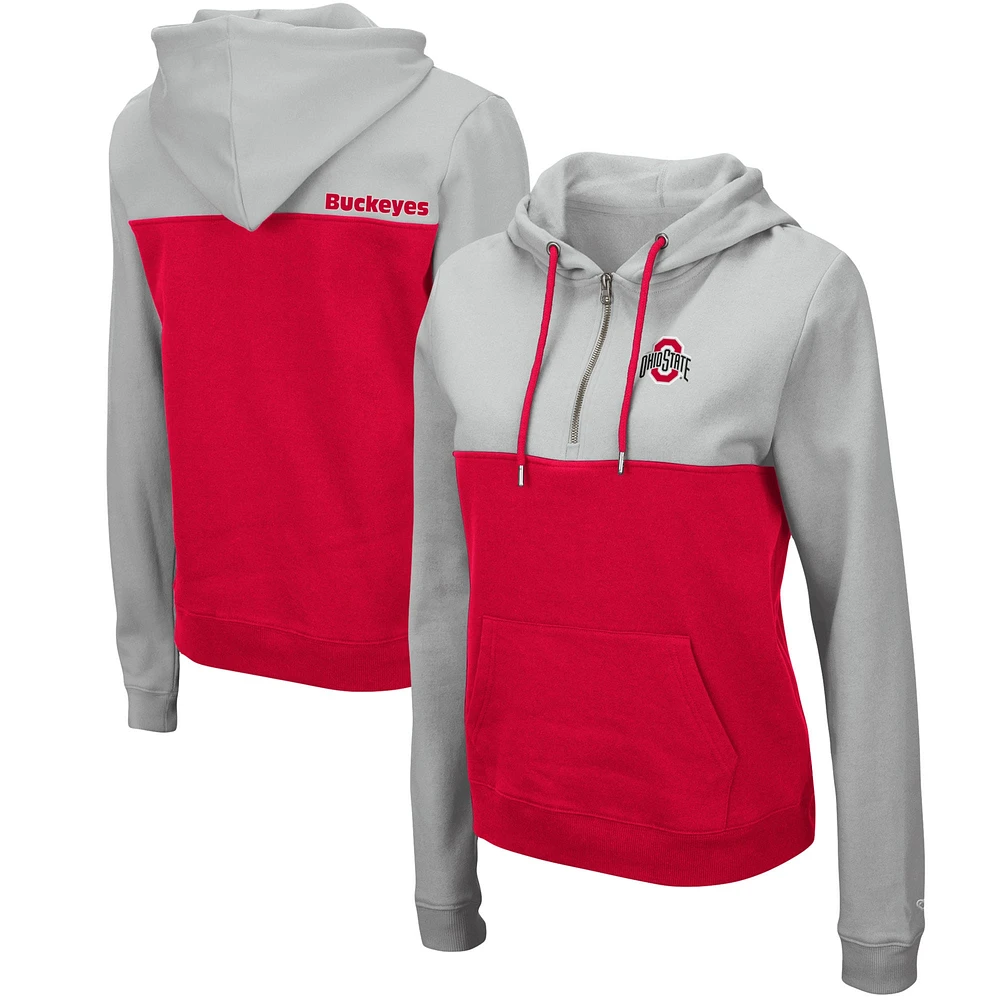 Women's Colosseum Gray/Scarlet Ohio State Buckeyes Aidan Lightweight Half-Zip Hoodie