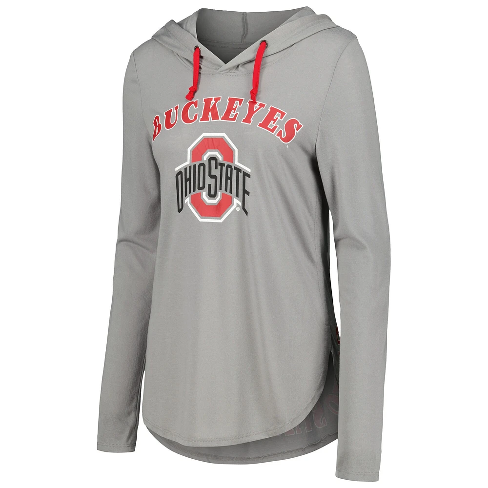 Women's Colosseum Heather Charcoal Ohio State Buckeyes My Lover Lightweight Hooded Long Sleeve T-Shirt