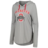 Women's Colosseum Heather Charcoal Ohio State Buckeyes My Lover Lightweight Hooded Long Sleeve T-Shirt