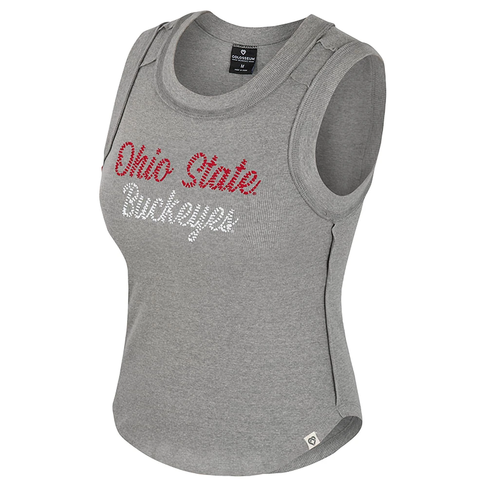 Women's Colosseum Heather Gray Ohio State Buckeyes Beach You Ribbed Tri-Blend Tank Top