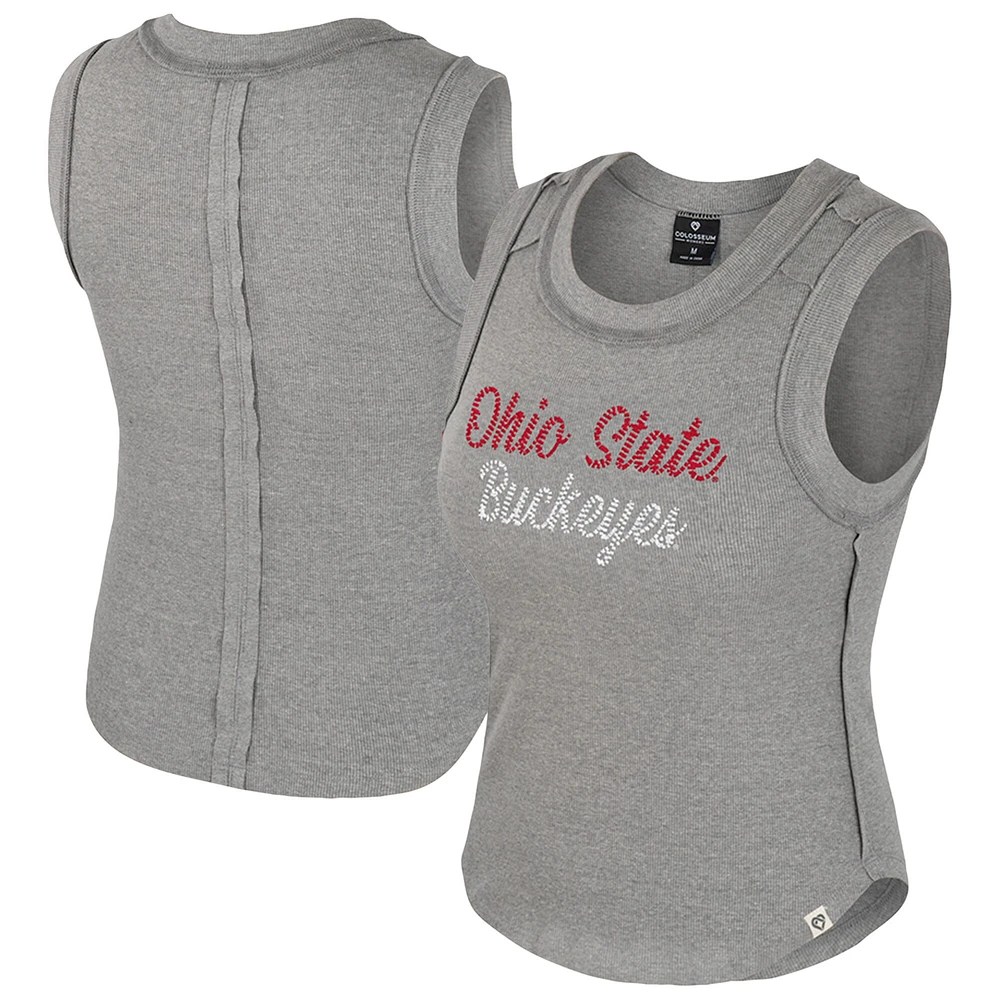 Women's Colosseum Heather Gray Ohio State Buckeyes Beach You Ribbed Tri-Blend Tank Top