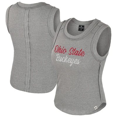 Women's Colosseum Heather Gray Ohio State Buckeyes Beach You Ribbed Tri-Blend Tank Top