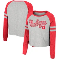 T-shirt court à manches longues raglan Colosseum Heather Grey Ohio State Buckeyes pour femmes