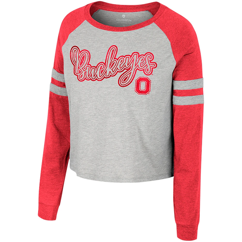 T-shirt court à manches longues raglan Colosseum Heather Grey Ohio State Buckeyes pour femmes