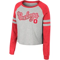 T-shirt court à manches longues raglan Colosseum Heather Grey Ohio State Buckeyes pour femmes