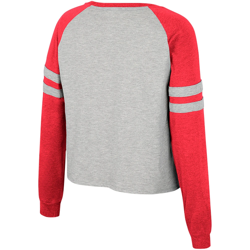 Women's Colosseum Heather Gray Ohio State Buckeyes I'm Gliding Here Raglan Long Sleeve Cropped T-Shirt