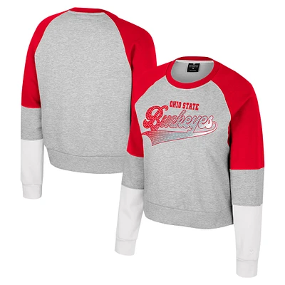 Sweat-shirt à col rond et strass Katinka pour femme Colosseum Heather Grey Ohio State Buckeyes