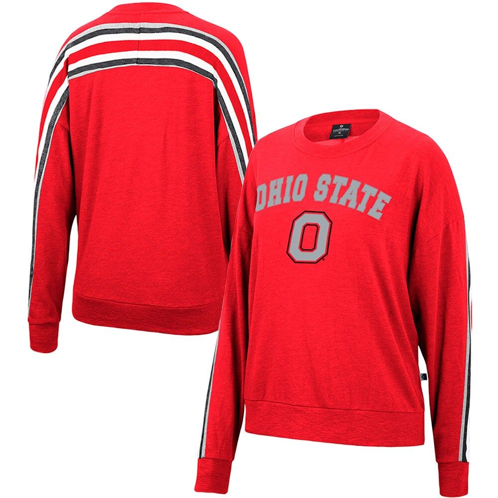 Women's Colosseum Heathered Scarlet Ohio State Buckeyes Team Oversized Pullover Sweatshirt