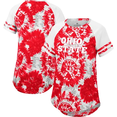 Ohio State Buckeyes Colosseum Women's Annie Oversized Tie-Dye Raglan T-Shirt- Scarlet/White