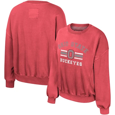 Sweat-shirt délavé Colosseum Scarlet Ohio State Buckeyes Audrey pour femmes