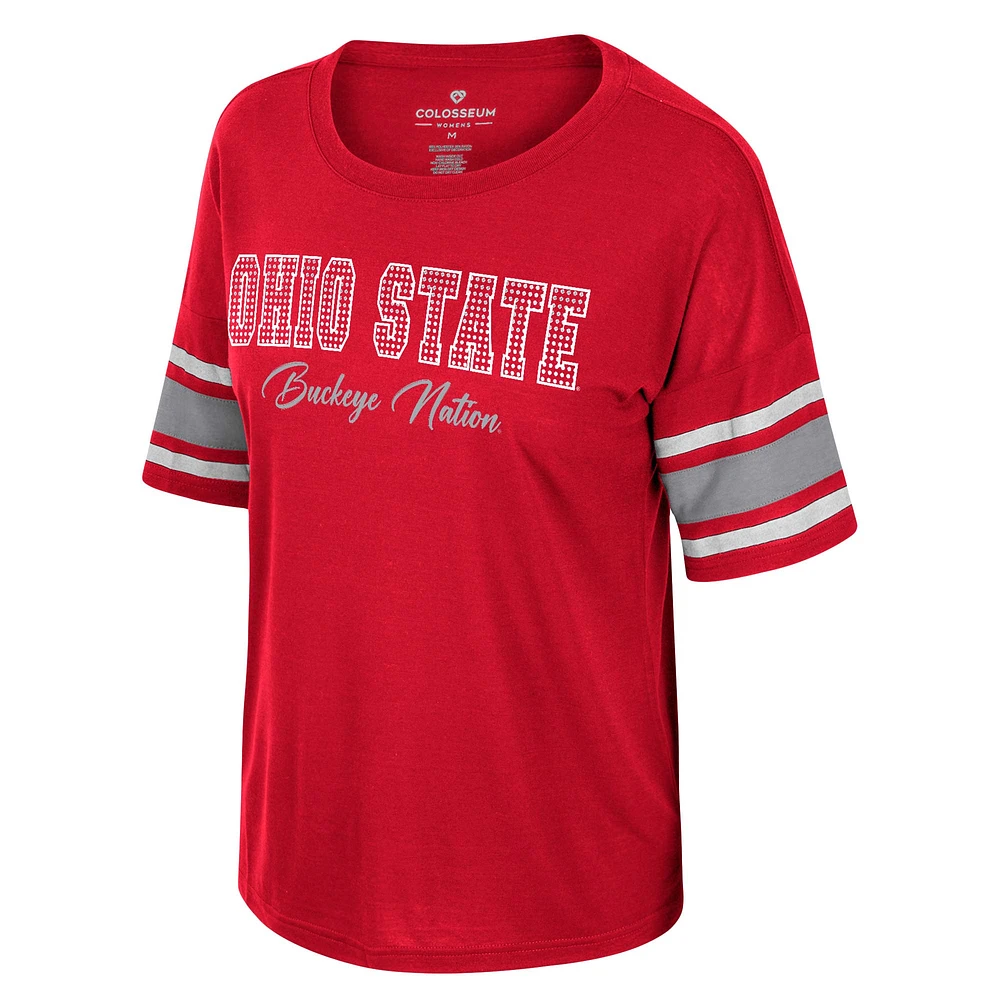 Women's Colosseum Scarlet Ohio State Buckeyes I'm Gliding Here Rhinestone T-Shirt