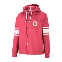 Women's Colosseum Scarlet Ohio State Buckeyes Mia Striped Full-Snap Hoodie Jacket