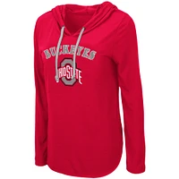 Women's Colosseum Scarlet Ohio State Buckeyes My Lover Lightweight Hooded Long Sleeve T-Shirt