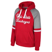 Sweat à capuche surdimensionné blocs de couleurs pour femme Colosseum Scarlet Ohio State Buckeyes