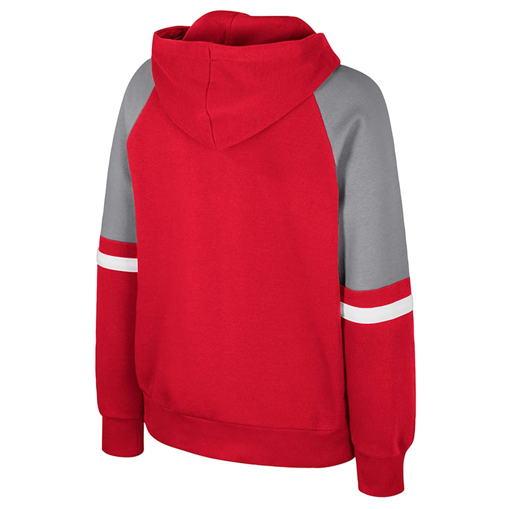 Sweat à capuche surdimensionné blocs de couleurs pour femme Colosseum Scarlet Ohio State Buckeyes