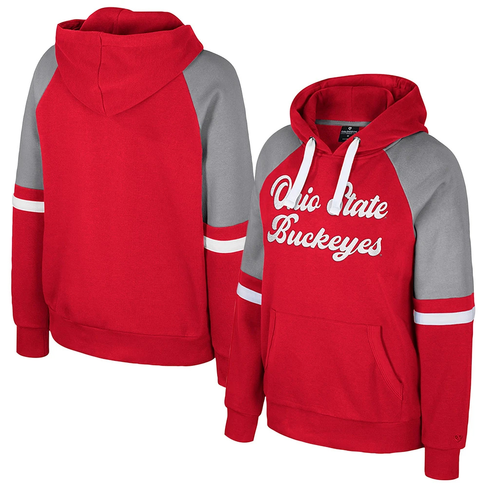 Sweat à capuche surdimensionné blocs de couleurs pour femme Colosseum Scarlet Ohio State Buckeyes