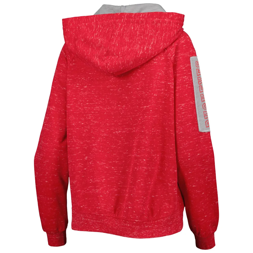 Colosseum Scarlet Ohio State Buckeyes The Devil Speckle Lace-Placket Sweat à capuche raglan pour femme