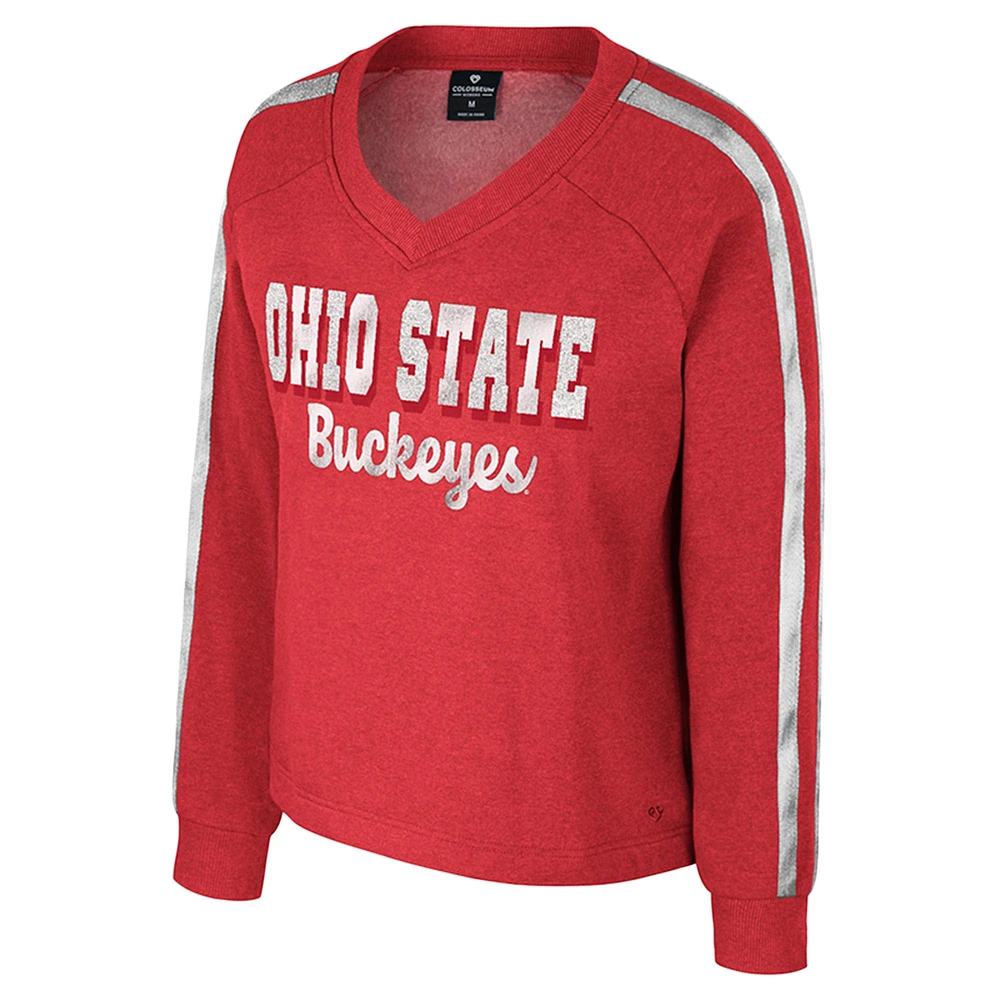 T-shirt à manches longues et col en V pour femme Colosseum Scarlet Ohio State Buckeyes Treasures